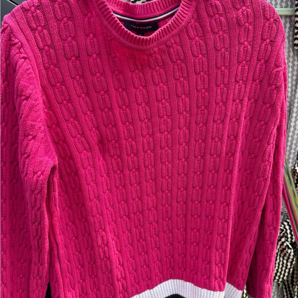 Tommy Hilfiger Pink Crew Neck Cable Knit Sweater